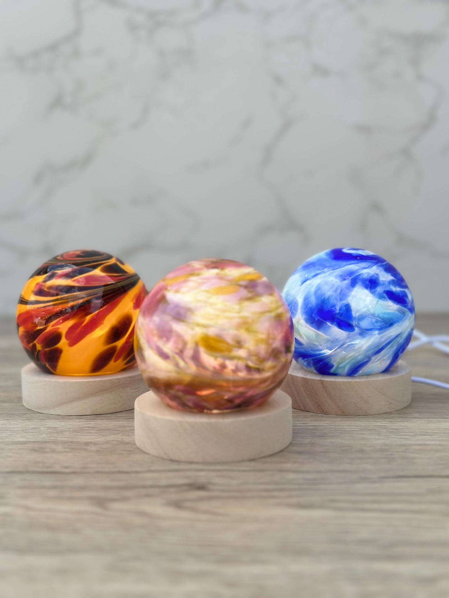 Handcrafted LED Glass Sphere Lamp: 6 Colors, USB Table Light