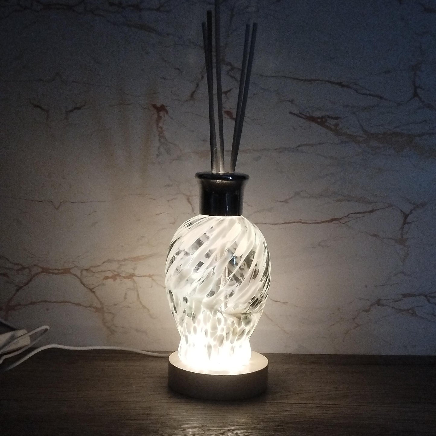 Handmade Art Glass Diffuser Lamp: Marble Effect LED Light