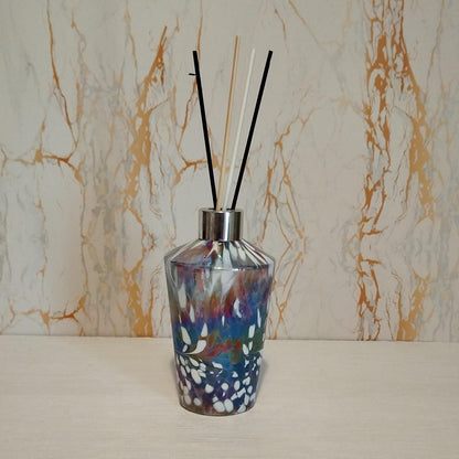 Handcrafted Iridescent Glass Diffuser Lamp: LED Light, Elegant Home Fragrance