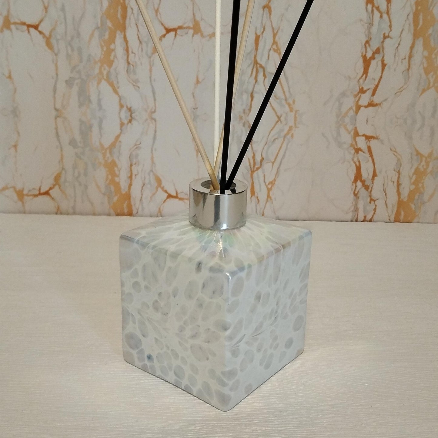 Handcrafted Iridescent Glass Diffuser Bottle: Artisan Home Fragrance