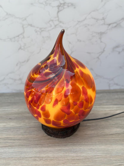 Handcrafted Red Orange Fire Glass Lamp: Artisan Home Decor Light