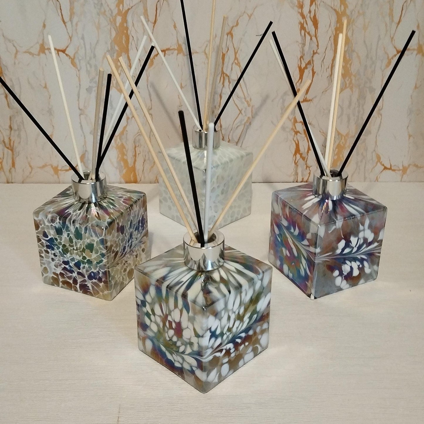 Handcrafted Iridescent Glass Diffuser Bottle: Artisan Home Fragrance